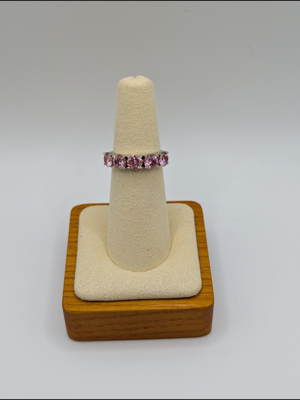 NWT Pink Moissanite 5 Stone Band Ring 925 Sterling Silver GRA Cert Size 5